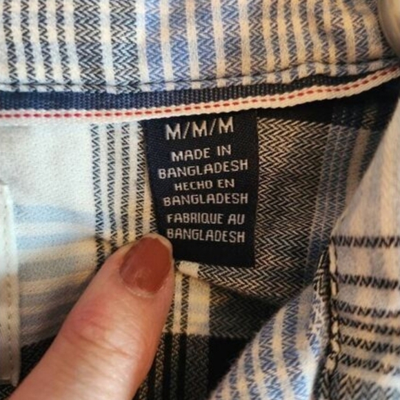 M3 Wrangler Blue, Black & White Plaid Western Shirt Button Up Long Sleeved - Picture 8 of 9